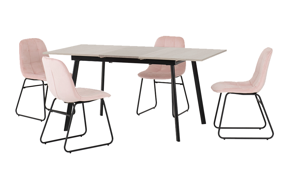 Avery Extending Dining Set with Lukas Chairs Concrete/Grey Oak Effect/Baby Pink Velvet