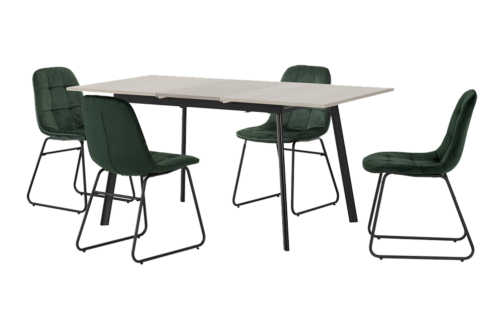 Avery Extending Dining Set with Lukas Chairs Concrete/Grey Oak Effect/Emerald Green Velvet
