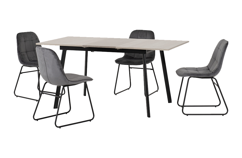 Avery Extending Dining Set with Avery Chairs Concrete/Grey Oak Effect/Grey Velvet