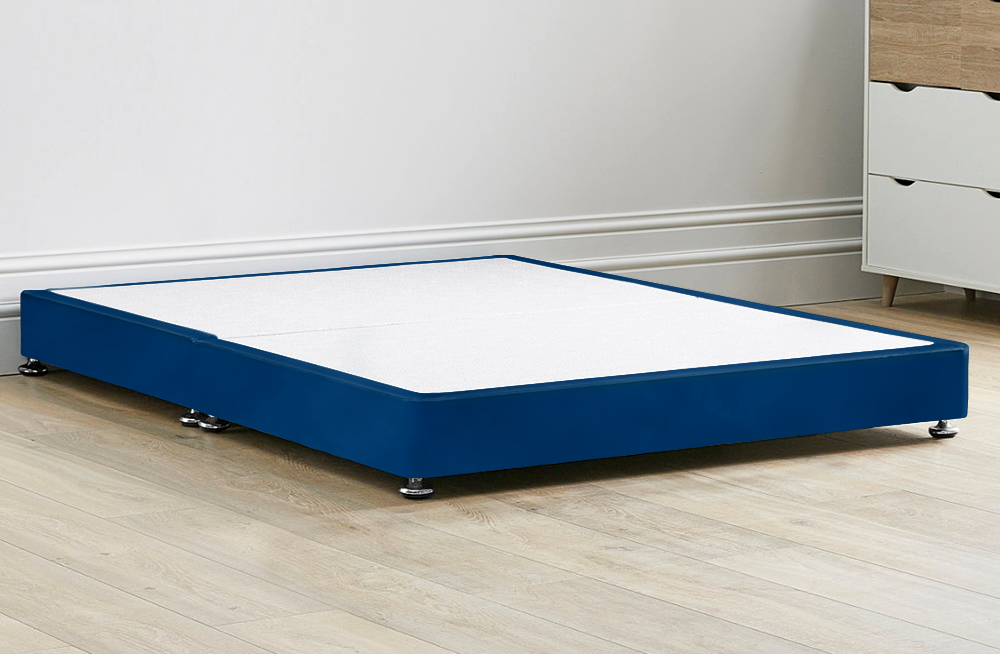 Blue Plush Low Divan Bed 5" with Feet Included