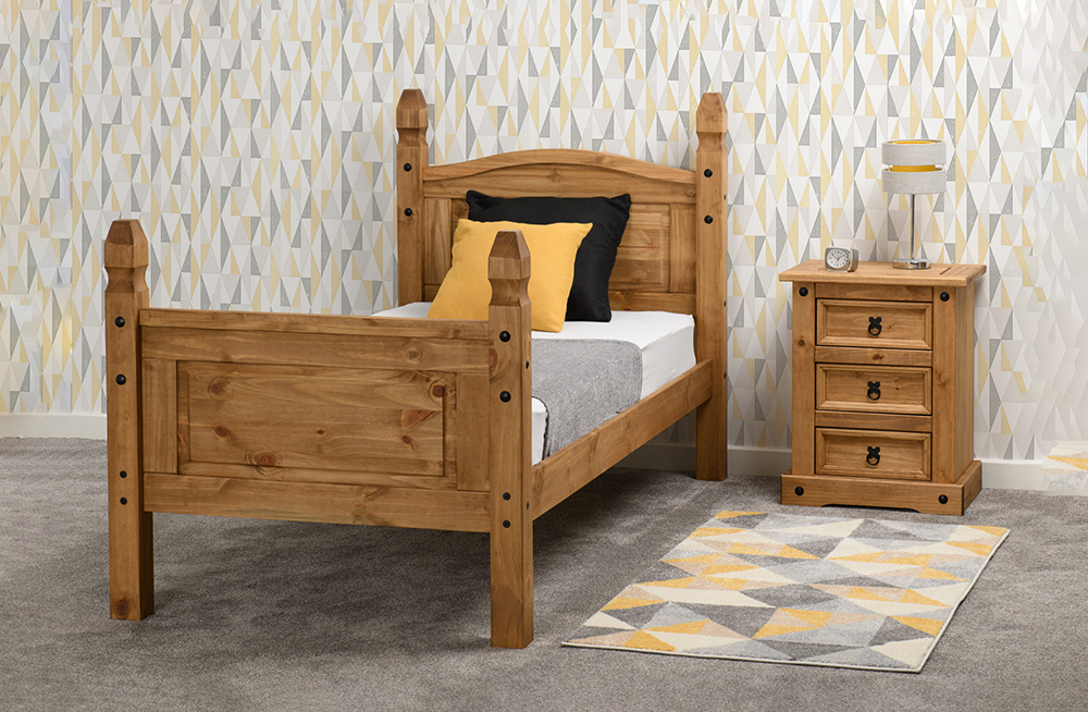 Corona 3FT Bed High Foot End Distressed Waxed Pine