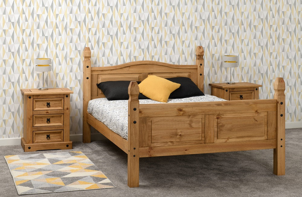 Corona 4FT 6" Bed High Foot End Distressed Waxed Pine