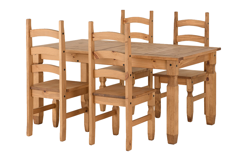 Corona Extending Dining Set (4 Chairs) - Distressed Waxed Pine