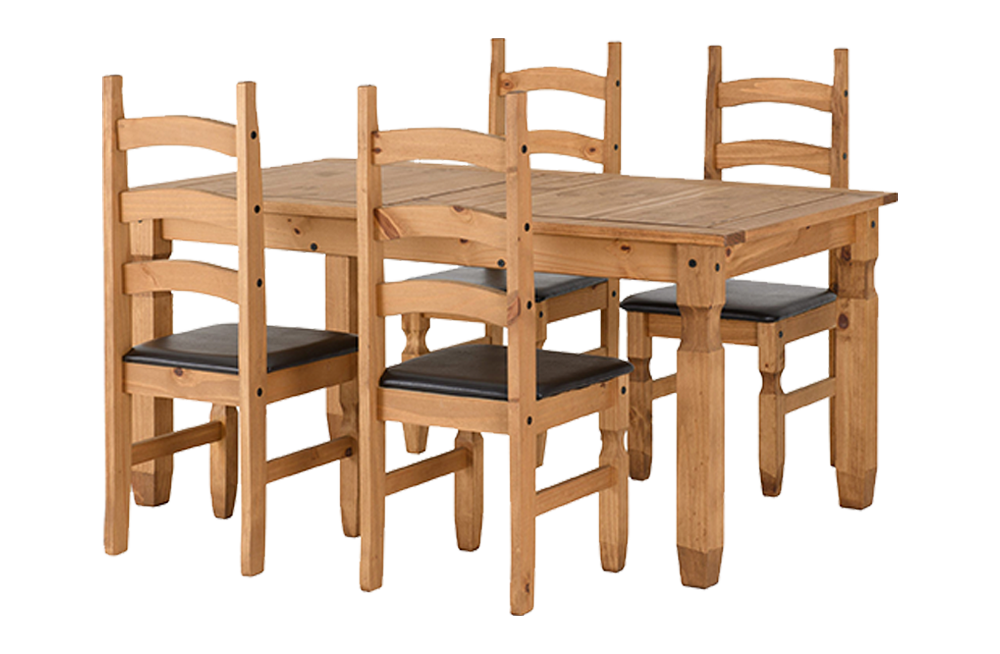 Corona Extending Dining Set(4 Chairs) - Distressed Waxed Pine/Brown Faux Leather - furnishopuk