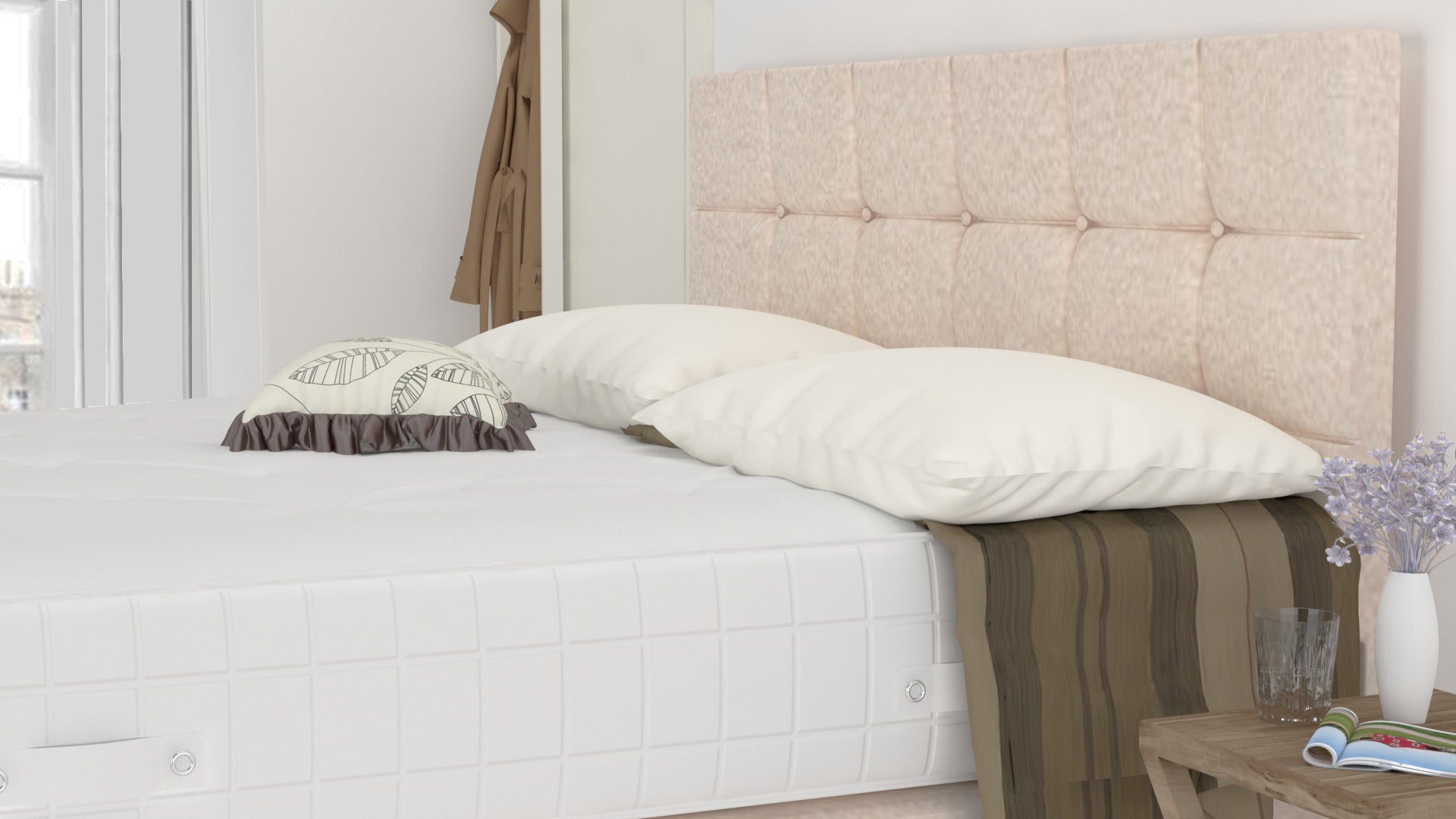 Cream Chanille Divan Bed Set With Orthopedic Mattress