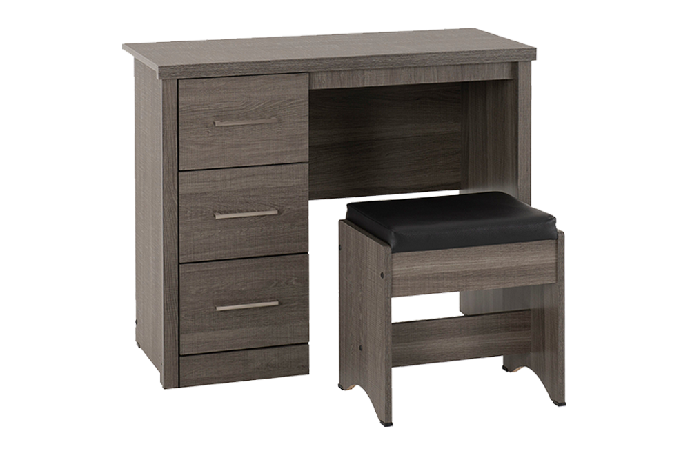 Lisbon 2 Piece Dressing Table Set - Black Wood Grain/Black Faux Leather - furnishopuk