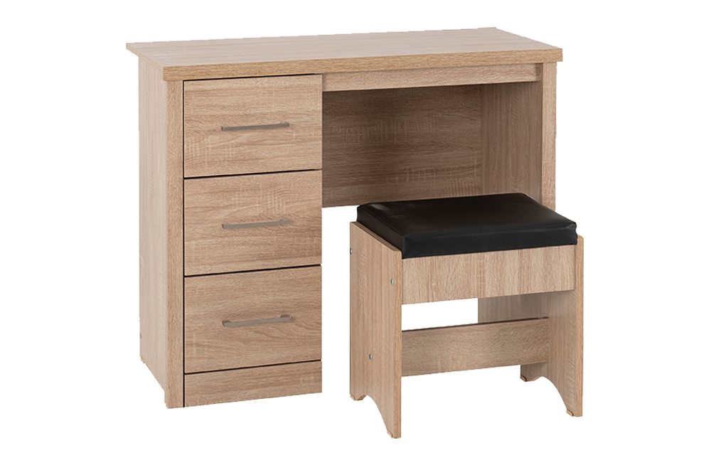 Lisbon 2 Piece Dressing Table Set - Light Oak Effect Veneer/Black Faux Leather - furnishopuk
