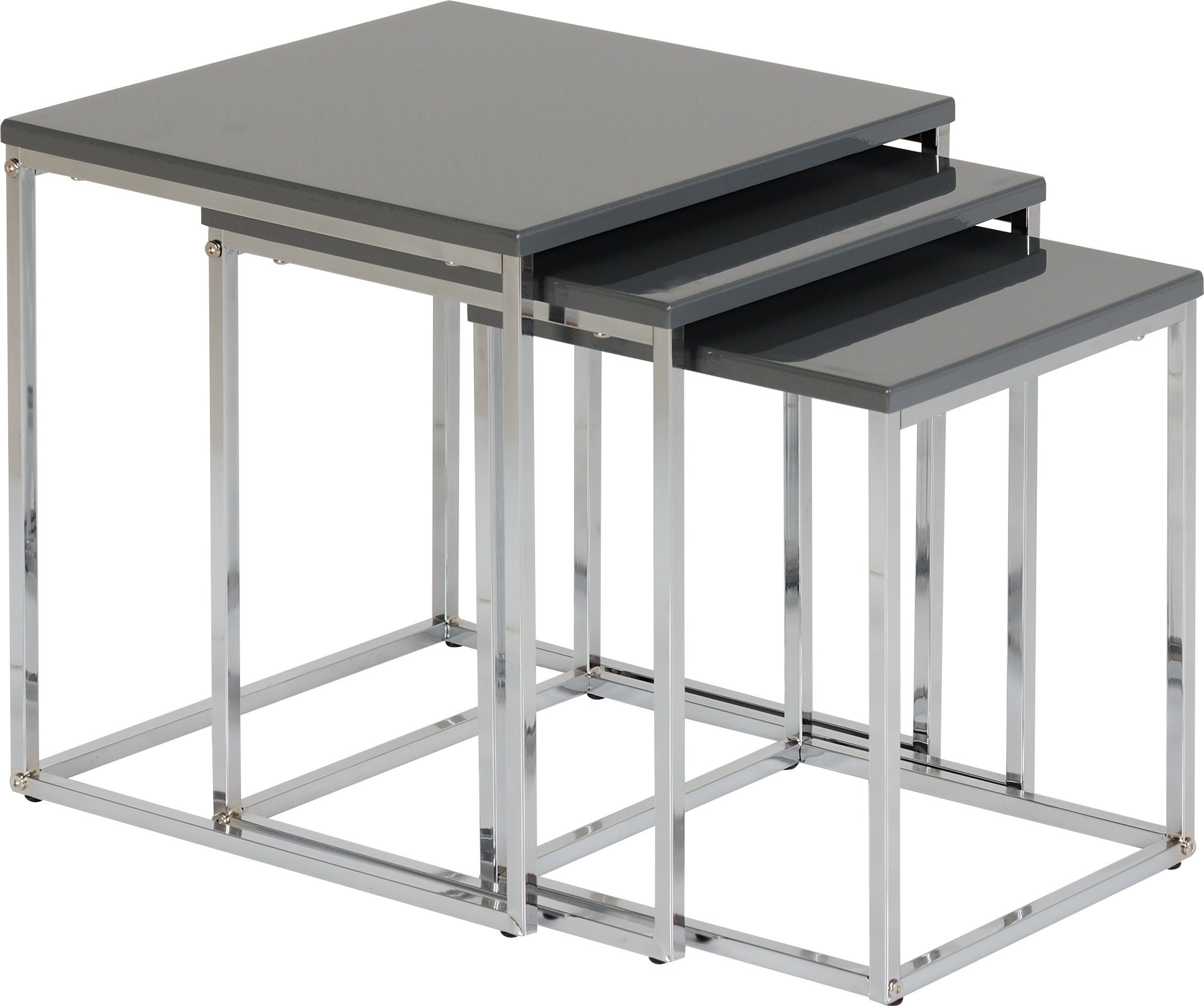Charisma Nest Of Tables - Grey Gloss/Chrome - furnishopuk