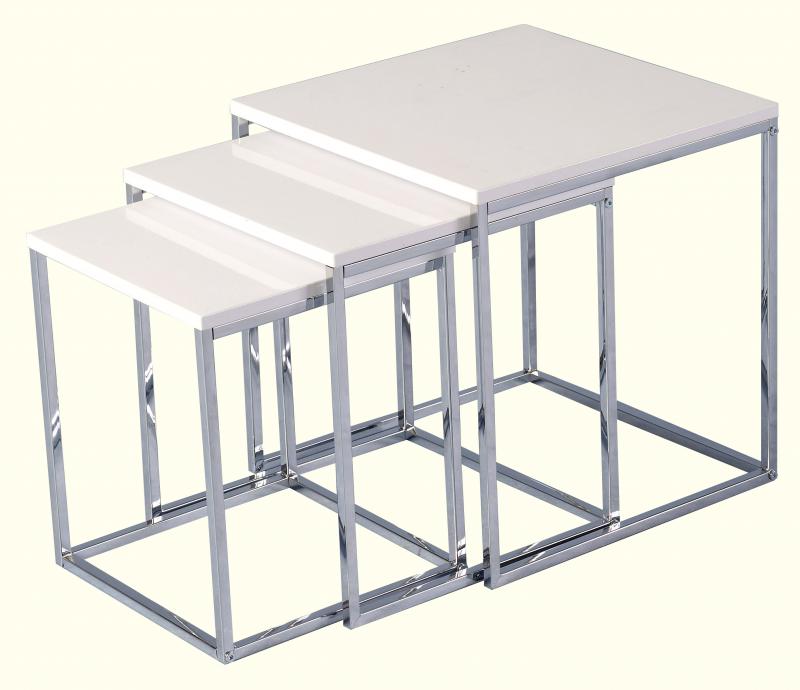 Charisma Nest Of Tables - White Gloss/Chrome - furnishopuk