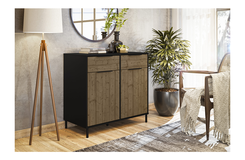 Madrid 2 Door Sideboard Black/Acacia Effect