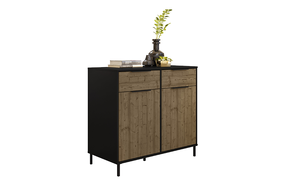 Madrid 2 Door Sideboard Black/Acacia Effect