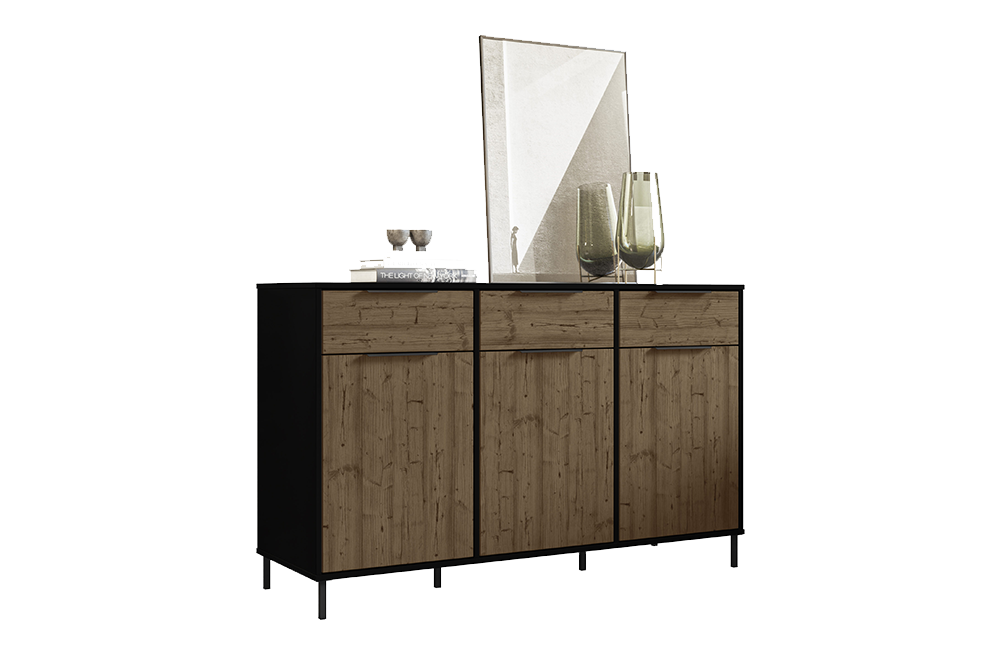 Madrid 3 Door Sideboard Black/Acacia Effect