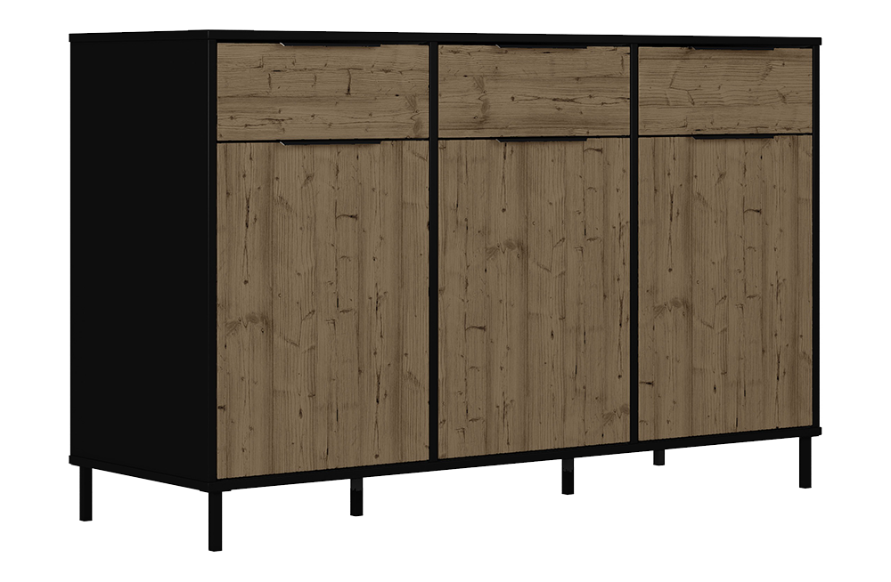 Madrid 3 Door Sideboard Black/Acacia Effect
