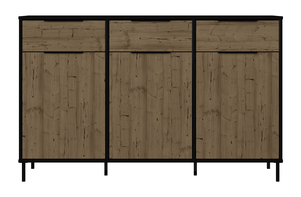 Madrid 3 Door Sideboard Black/Acacia Effect