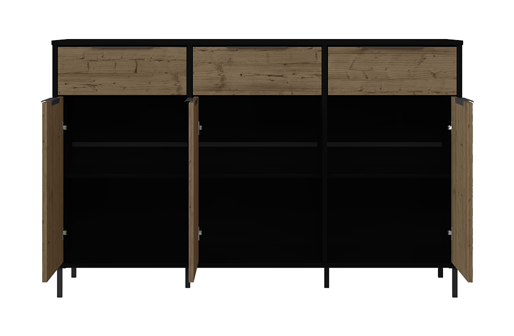 Madrid 3 Door Sideboard Black/Acacia Effect