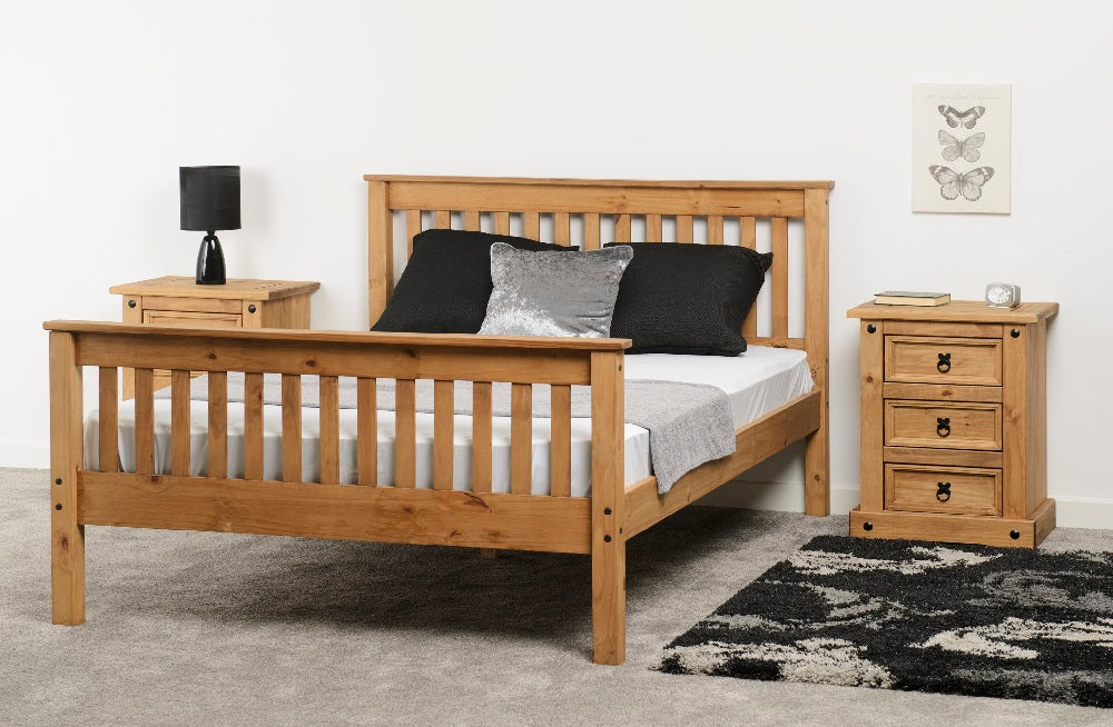 Monaco 5FT Bed High Foot End Distressed Waxed Pine