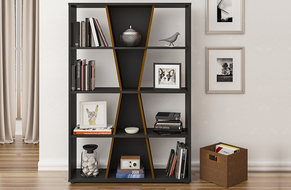 Naples Medium Bookcase Black/Pine Effect