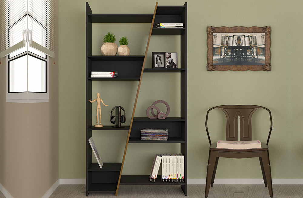 Naples Tall Bookcase Black/Pine Effect