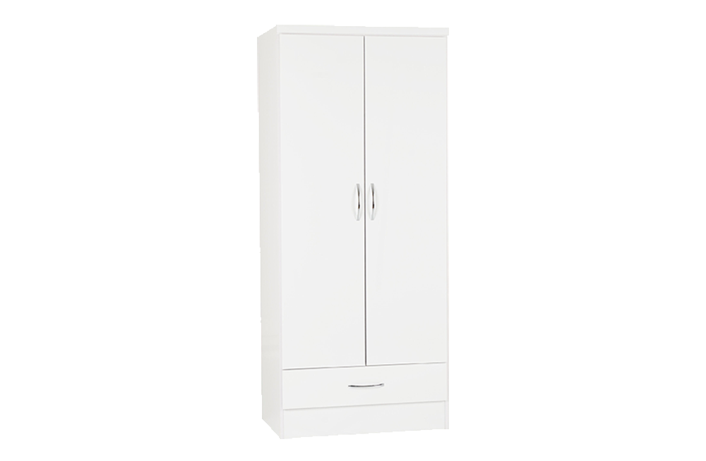 Nevada 2 Door 1 Drawer Wardrobe - White Gloss - furnishopuk