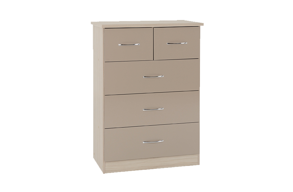 Nevada 3+2 Drawer Chest - Oyster Gloss/Light Oak Effect Veneer - furnishopuk