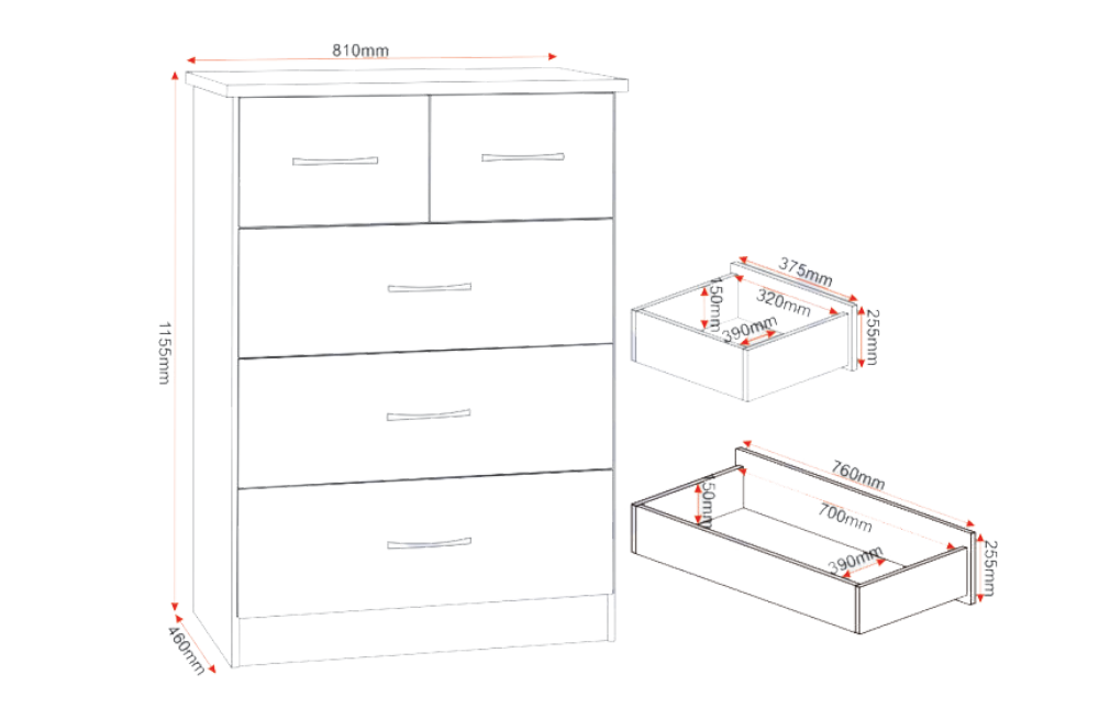Nevada 3 Door 2 Drawer Mirrored Wardrobe Bedroom Set Oyster Gloss/Light Oak Effect Veneer