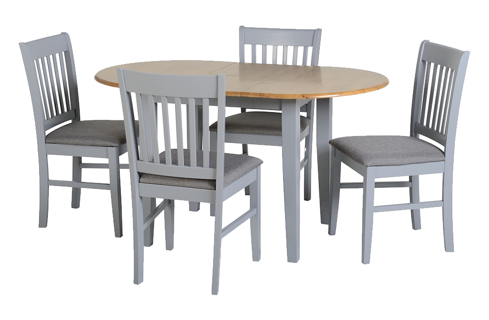 Oxford Extending Dining Set – Grey/Natural Oak/Grey Fabric - furnishopuk
