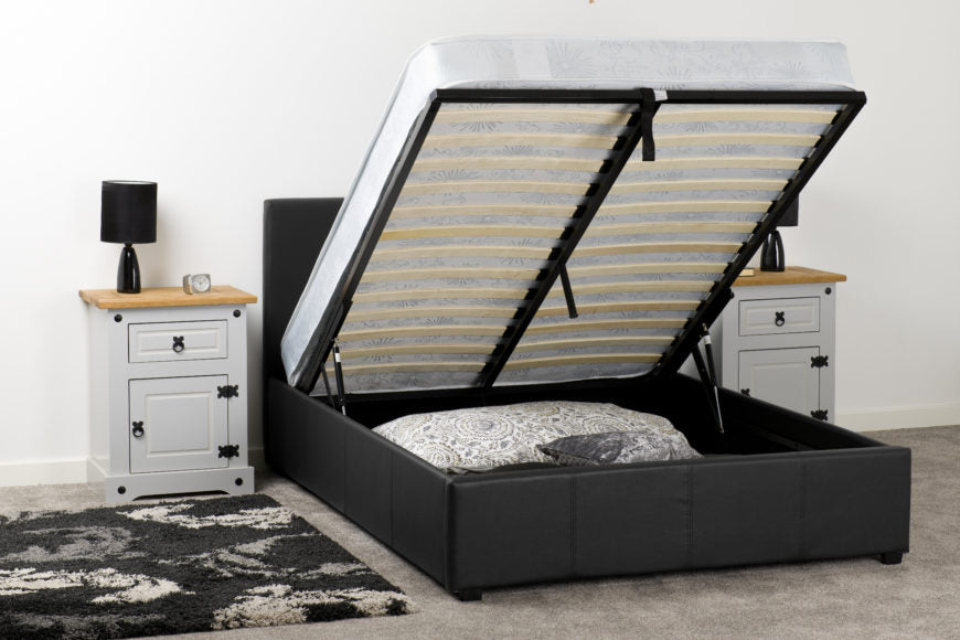 Prado Plus 4FT 6 Storage Bed Black Faux Leather