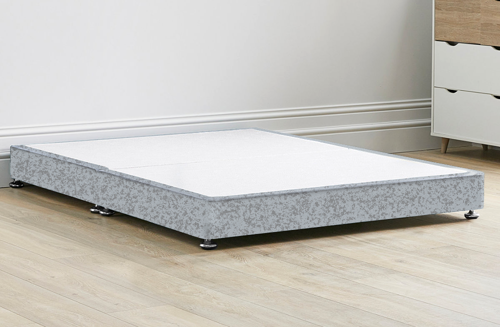 Silver Crushed Velvet Low Divan Bed 5" with Feet Included