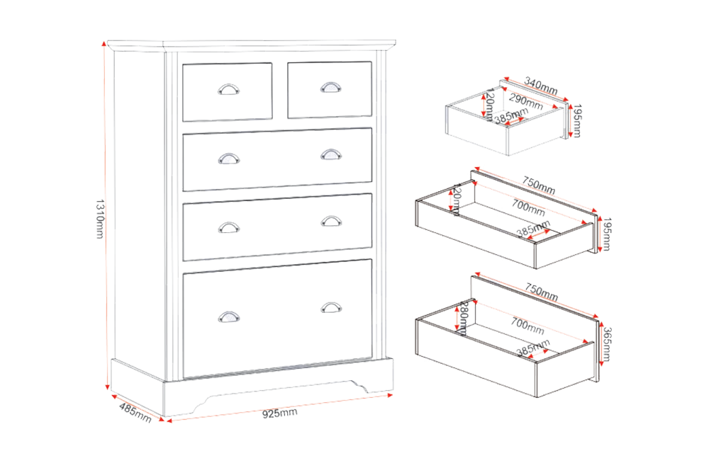 Toledo 3+2 Drawer Chest Grey/Oak Effect
