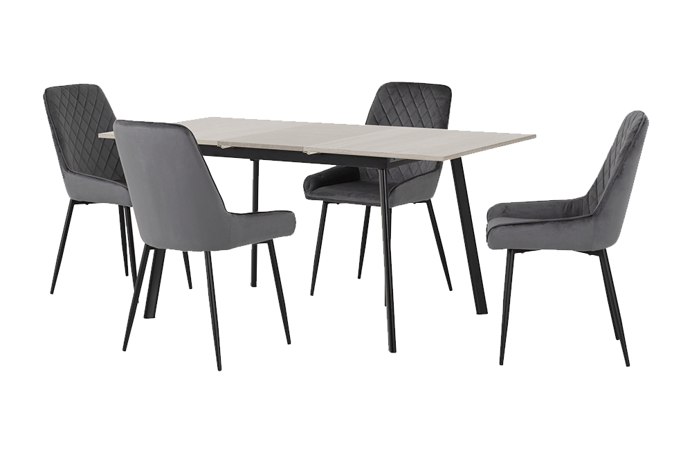 Avery Extending Dining Set with Avery Chairs Concrete/Grey Oak Effect/Grey Velvet