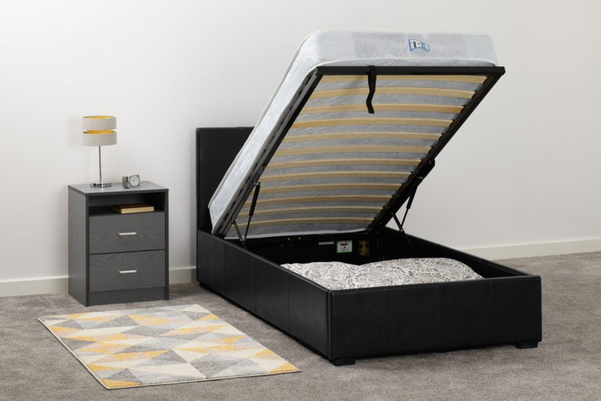 Waverley 3FT Storage Bed Black Faux Leather