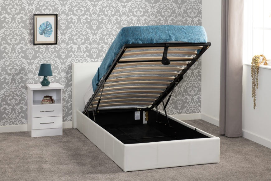 Waverley 3FT Storage Bed White Faux Leather