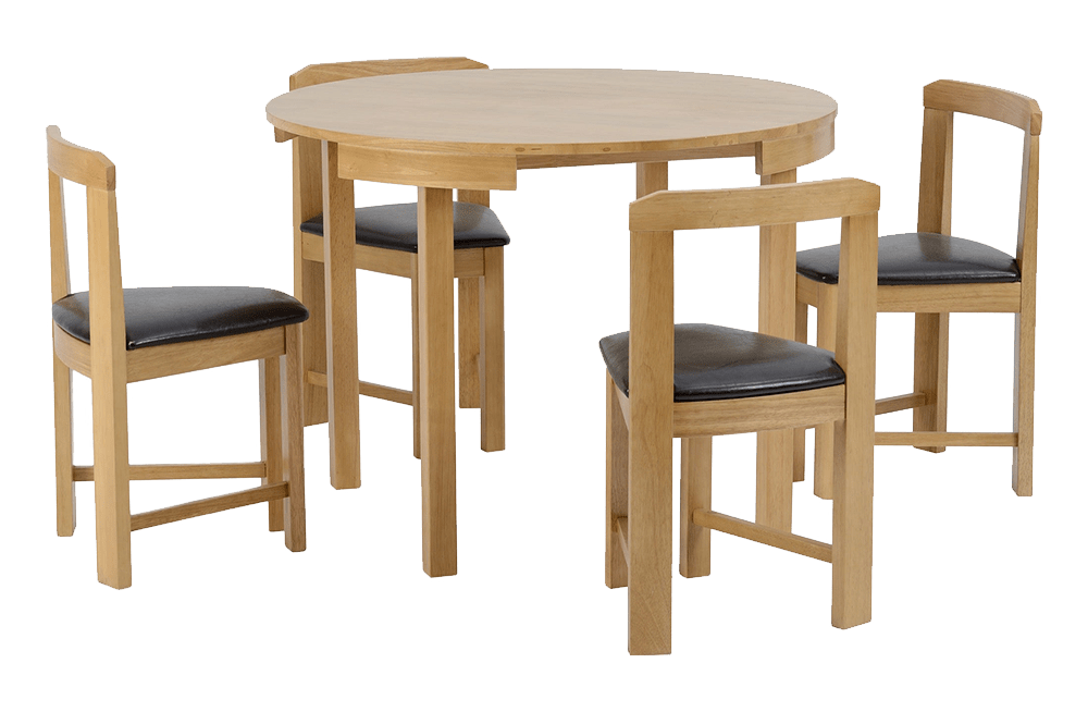 Windsor Stowaway Dining Set - Oak Varnish/Brown Faux Leather - furnishopuk