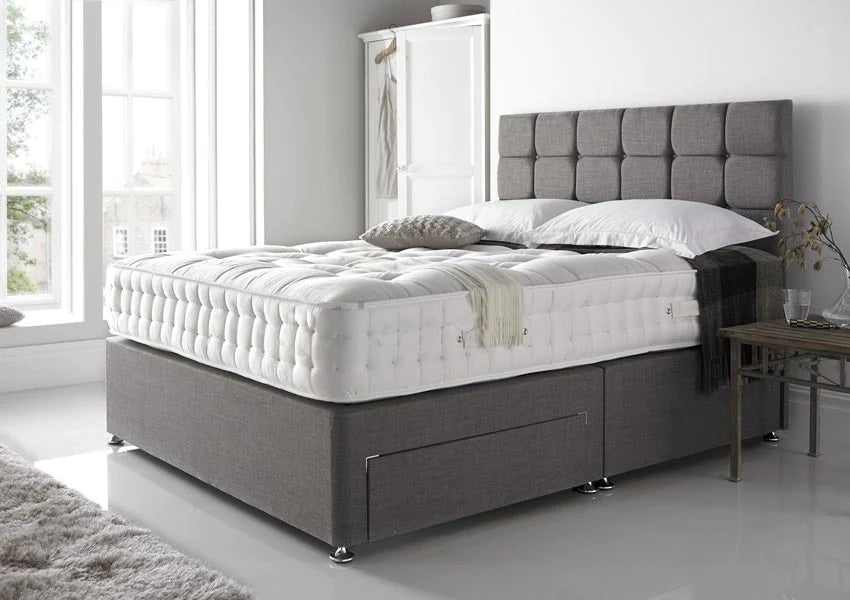 Grey Linen Divan Bed Base or Set Headboard & Mattress Free Uk Delivery