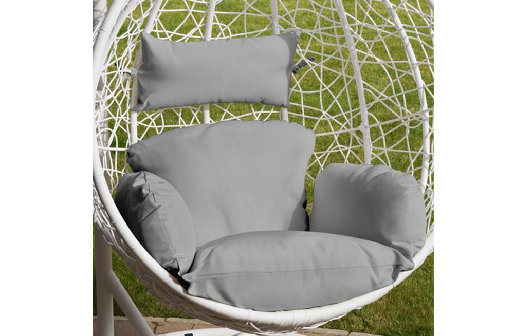 TOUGH MASTER Hanging Egg Swing Chair with Cushion, Large – White Frame, Grey Cushion