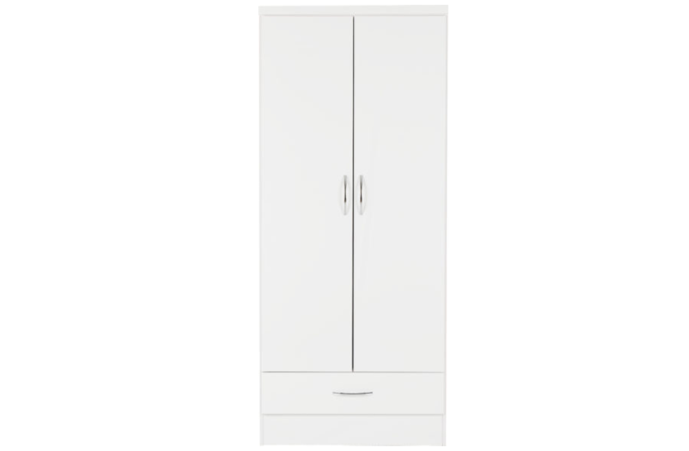 Nevada 2 Door 1 Drawer Wardrobe - White Gloss - furnishopuk