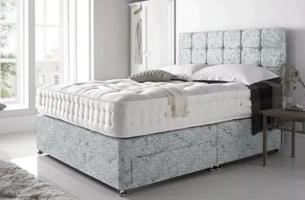 Grey velvet divan top bed