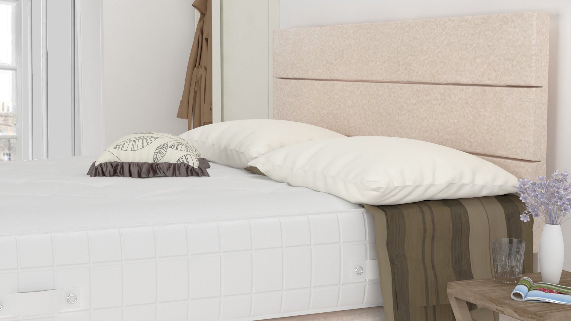Cream Chanille Divan Bed Set With Pillow Top Mattress