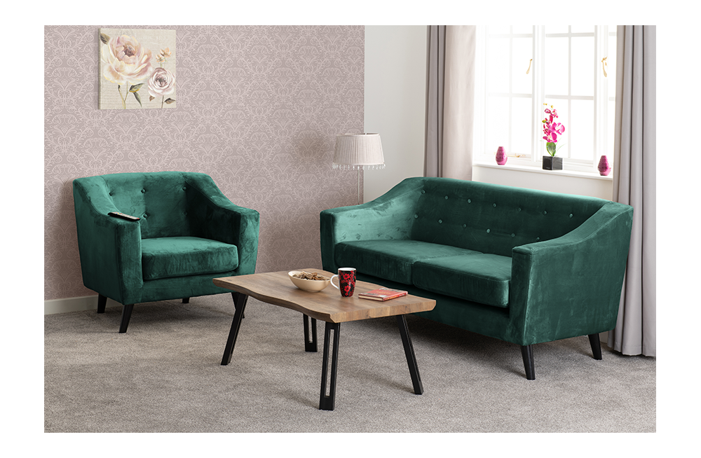 Ashley 1 Seater Sofa Green Velvet Fabric