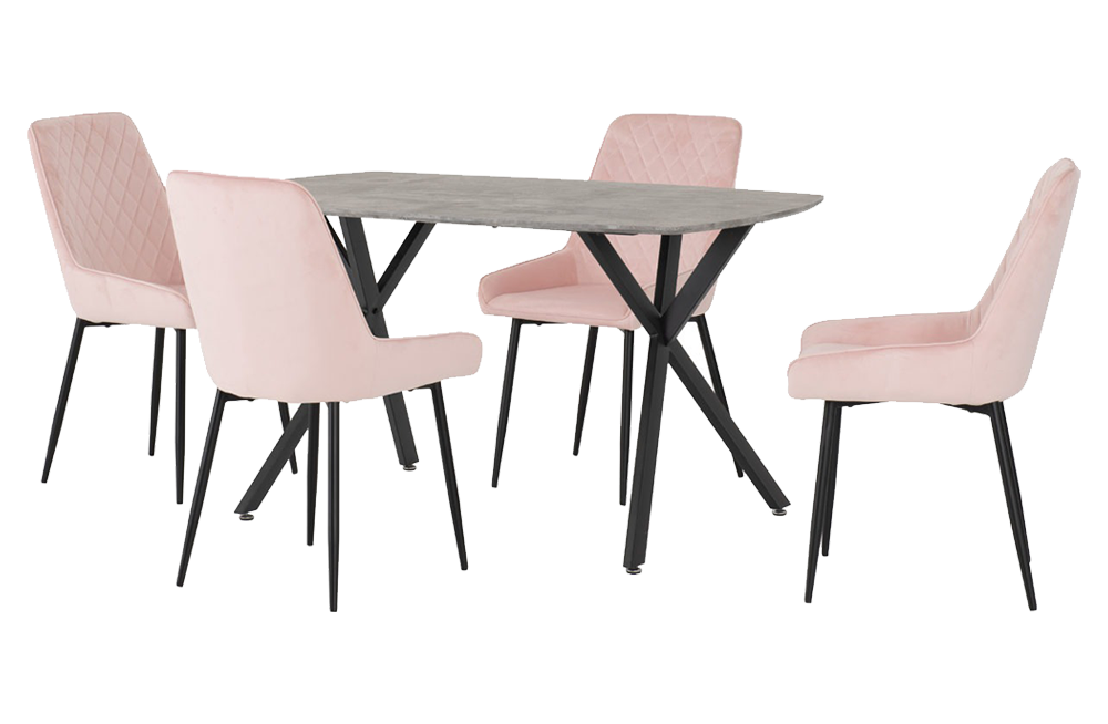 Athens Rectangular Dining Set with Avery Chairs Concrete Effect/Black/Baby Pink Velvet