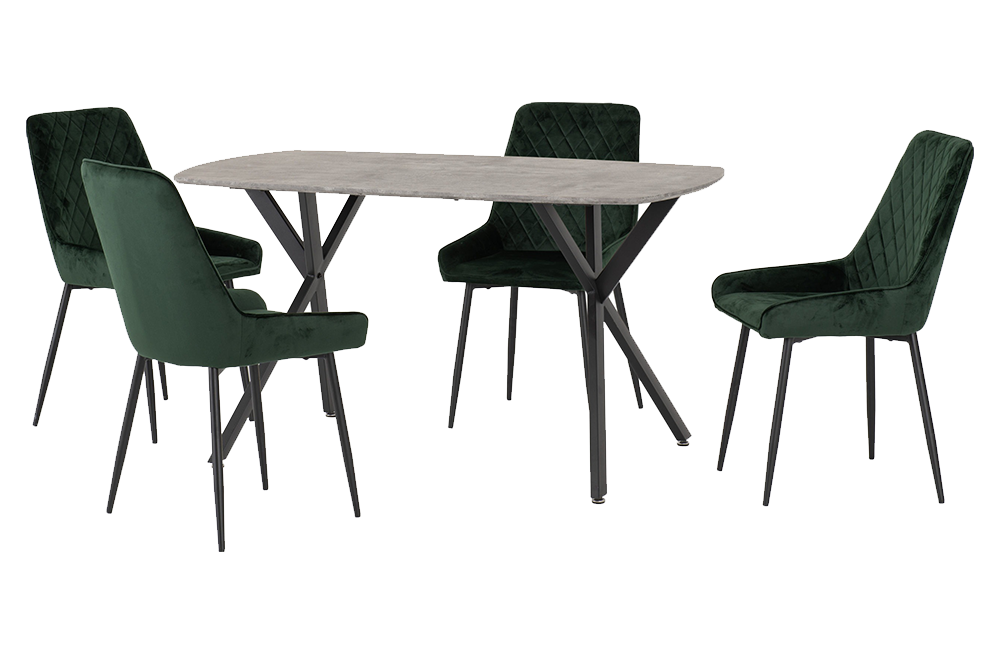 Athens Rectangular Dining Set with Avery Chairs Concrete Effect/Black/Emerald Green Velvet