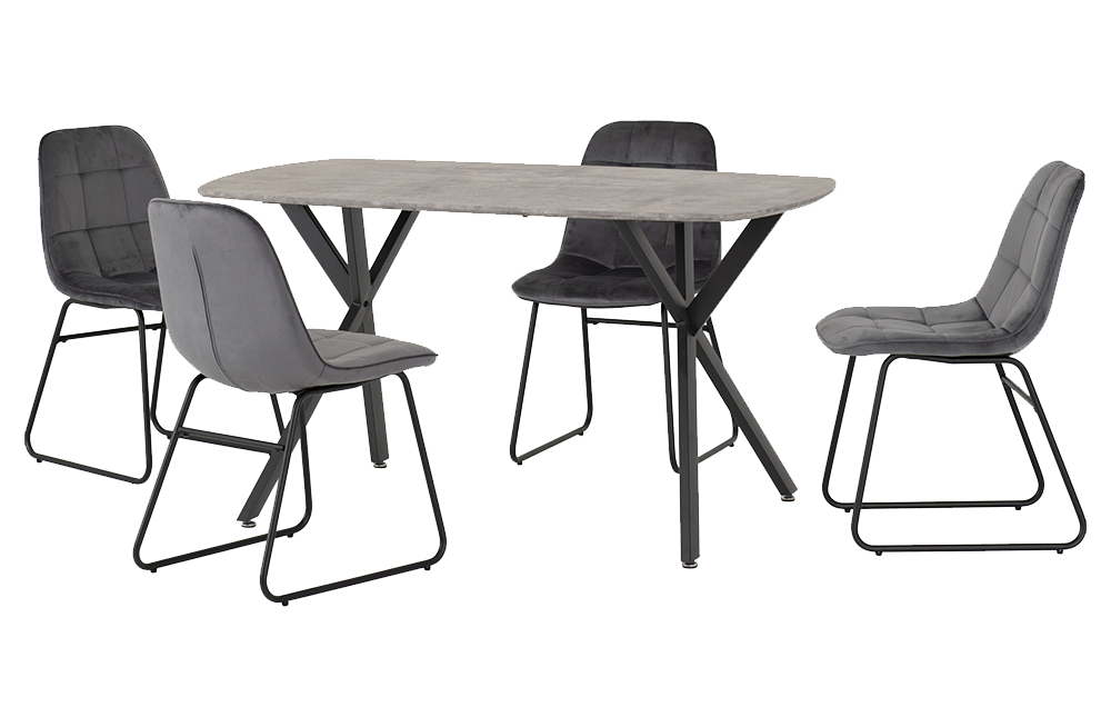 Athens Rectangular Dining Set with Lukas Chairs Concrete Effect/Black/Grey Velvet