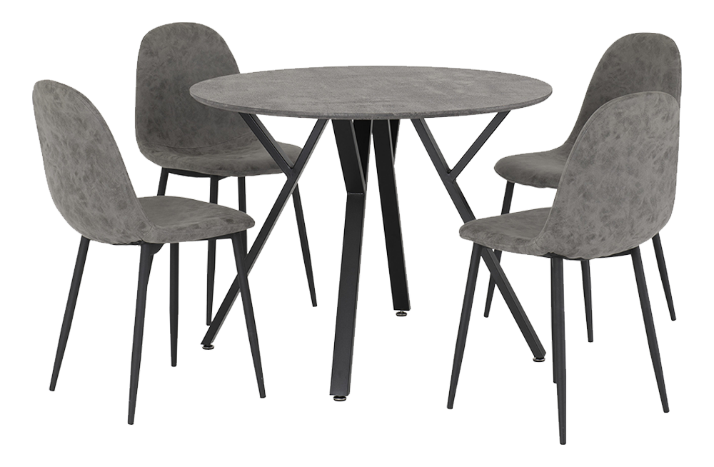 Athens Round Dining Set Concrete Effect/Black/Grey Faux Leather
