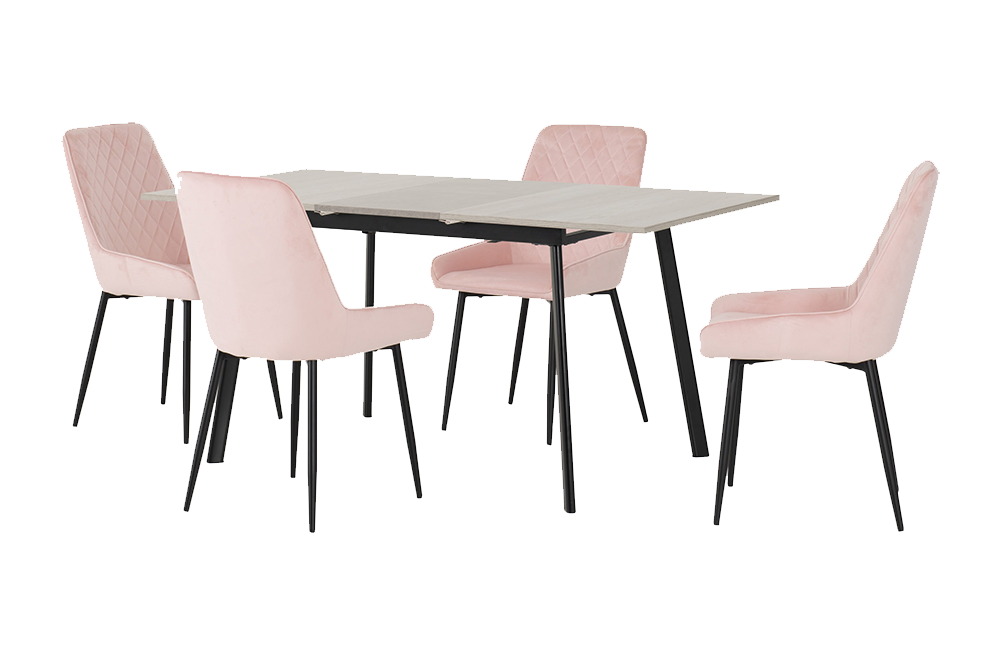 Avery Extending Dining Set with Avery Chairs Concrete/Grey Oak Effect/Baby Pink Velvet