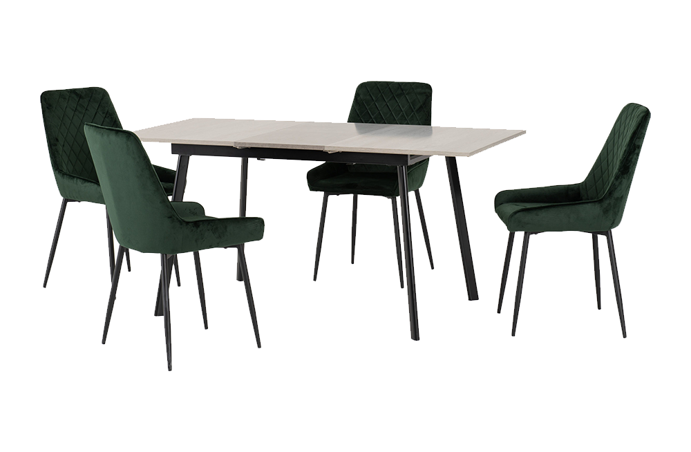 Avery Extending Dining Set with Avery Chairs Concrete/Grey Oak Effect/Emerald Green Velvet
