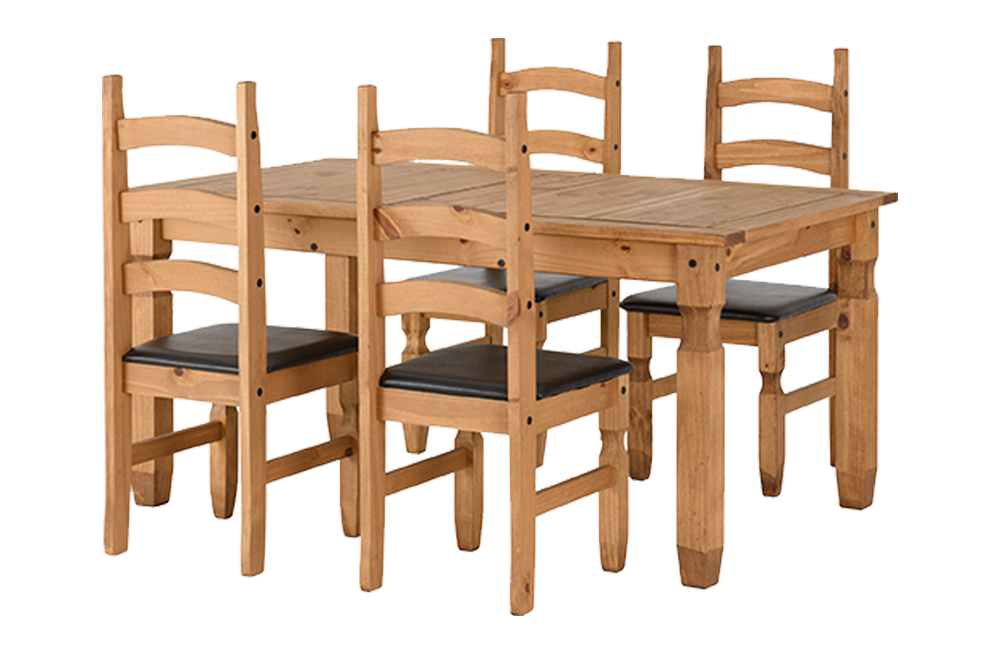 Corona Extending Dining Set(4 Chairs) - Distressed Waxed Pine/Brown Faux Leather