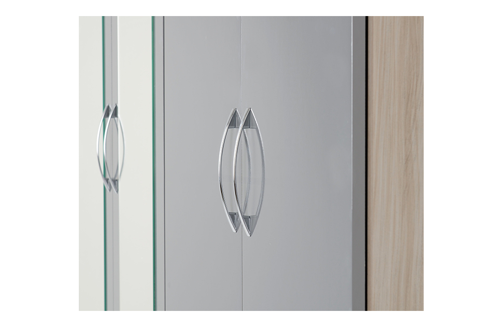 Nevada 6 Door 2 Drawer Mirrored Wardrobe Grey Gloss/Light Oak Effect Veneer