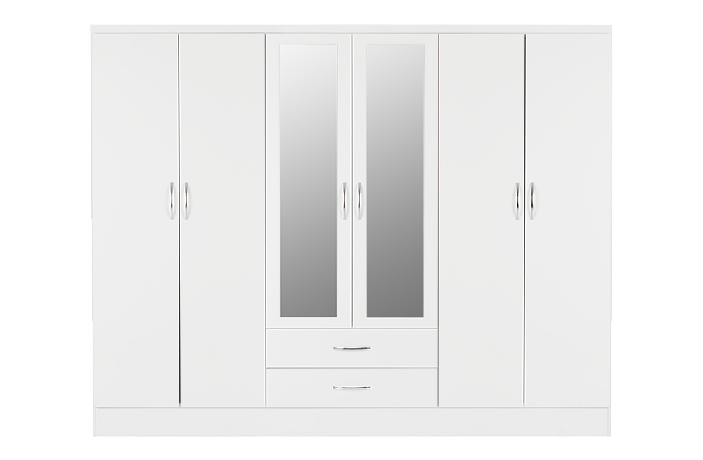 Nevada 6 Door 2 Drawer Mirrored Wardrobe White Gloss