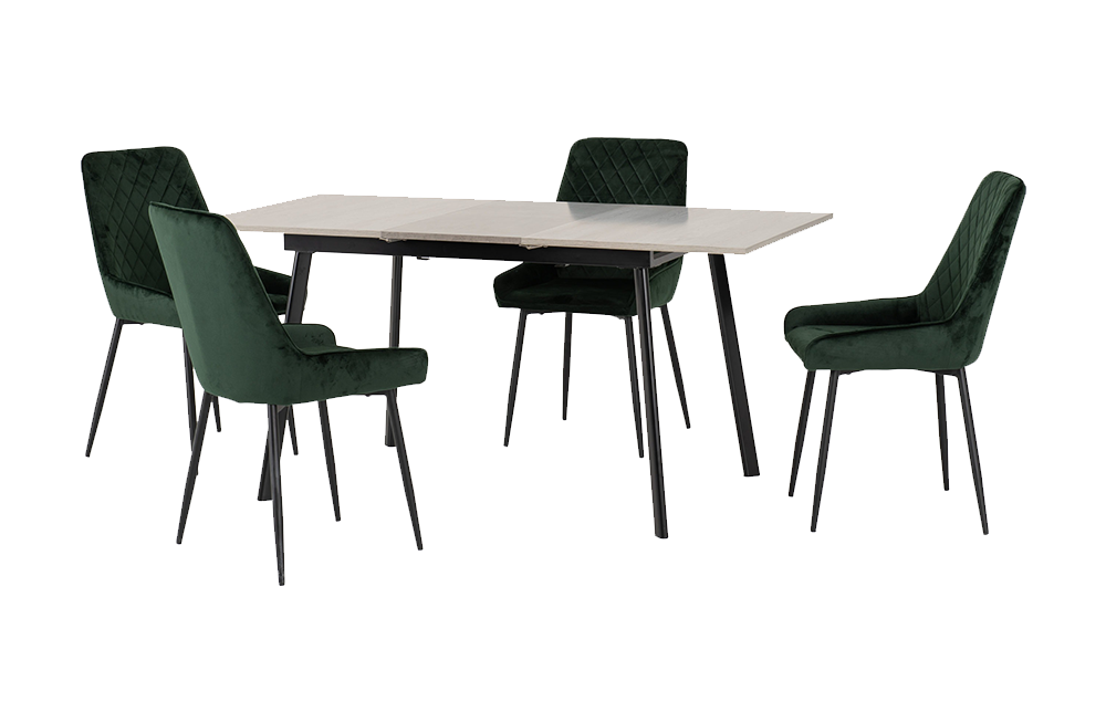Avery Extending Dining Set with Avery Chairs Concrete/Grey Oak Effect/Emerald Green Velvet