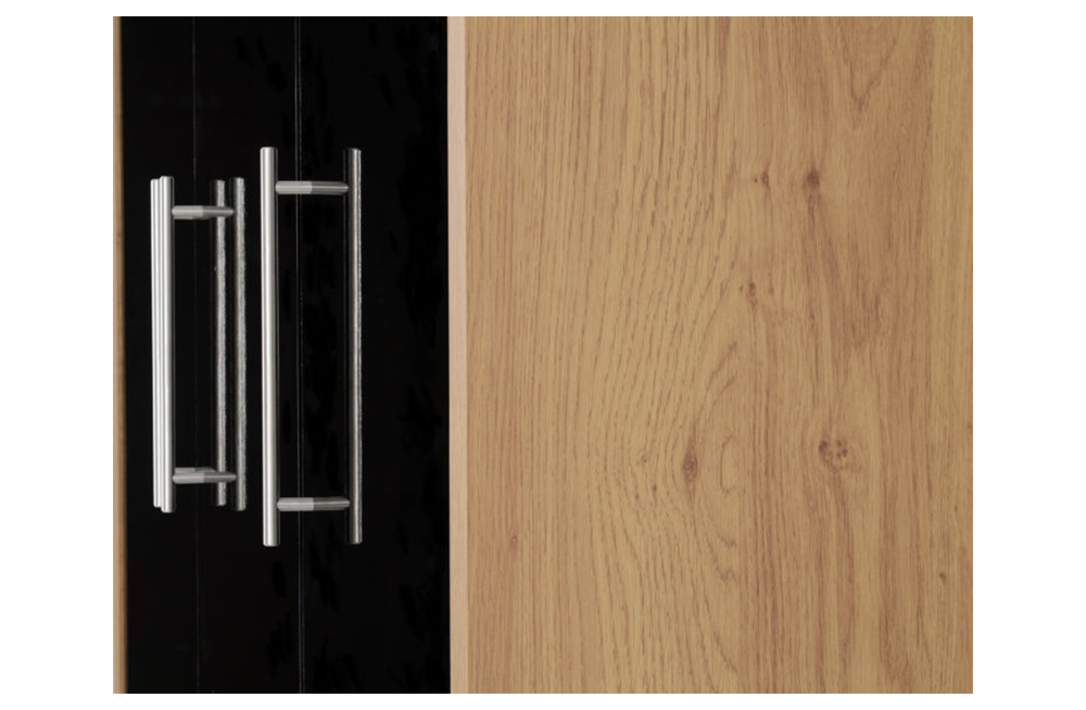 Seville 3 Door 2 Drawer Wardrobe - Black High Gloss/Light Oak Effect Veneer